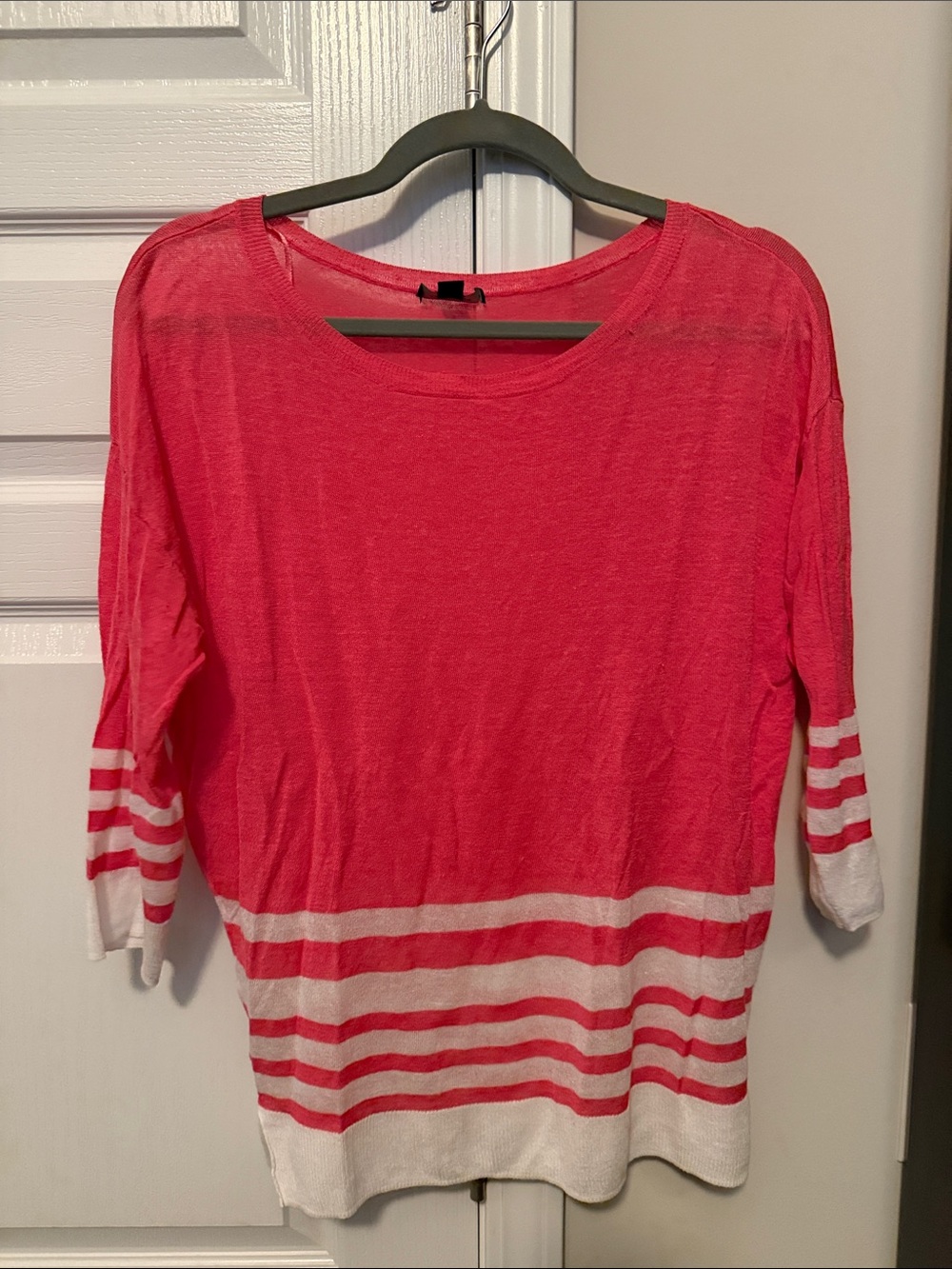 Ann Taylor Coral Pink and White Striped Lightweight Knit Top